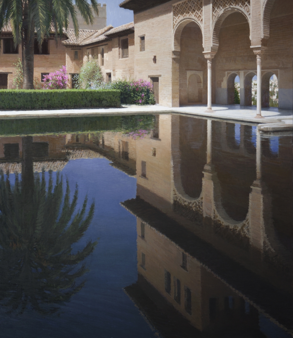 guillermo munoz vera, The Partal and the Gardens, 2013, oil on canvas mounted on panel, 72 x 63 inches