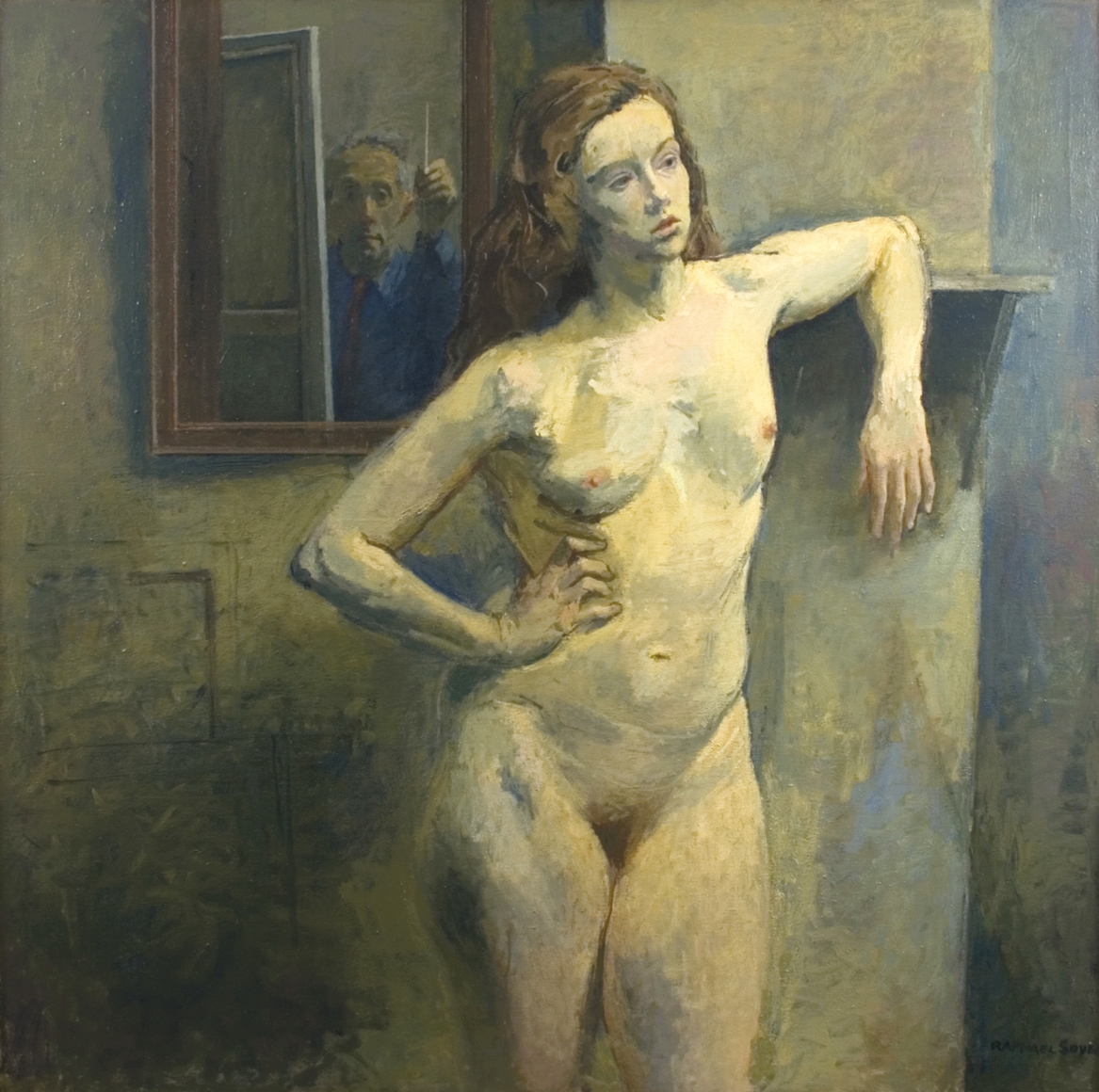 Raphael Soyer, Nude with Self Portrait, c. 1961 oil on canvas 50 x 50 inches