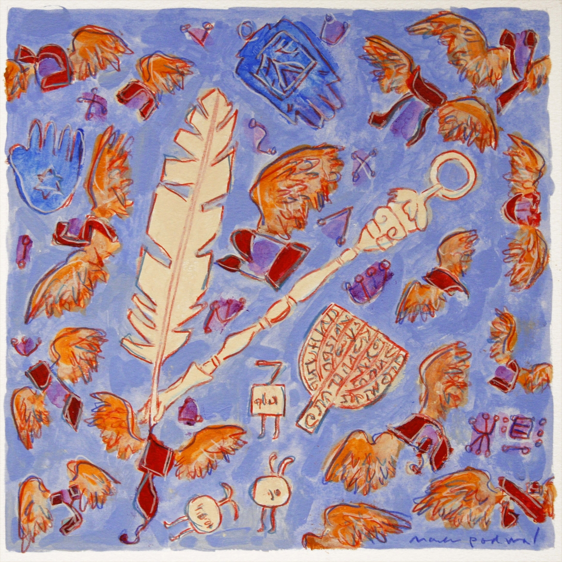Mark Podwal, Jewish Magic (SOLD), 2008, acrylic, gouache and colored pencil on paper, 12 x 12 inches