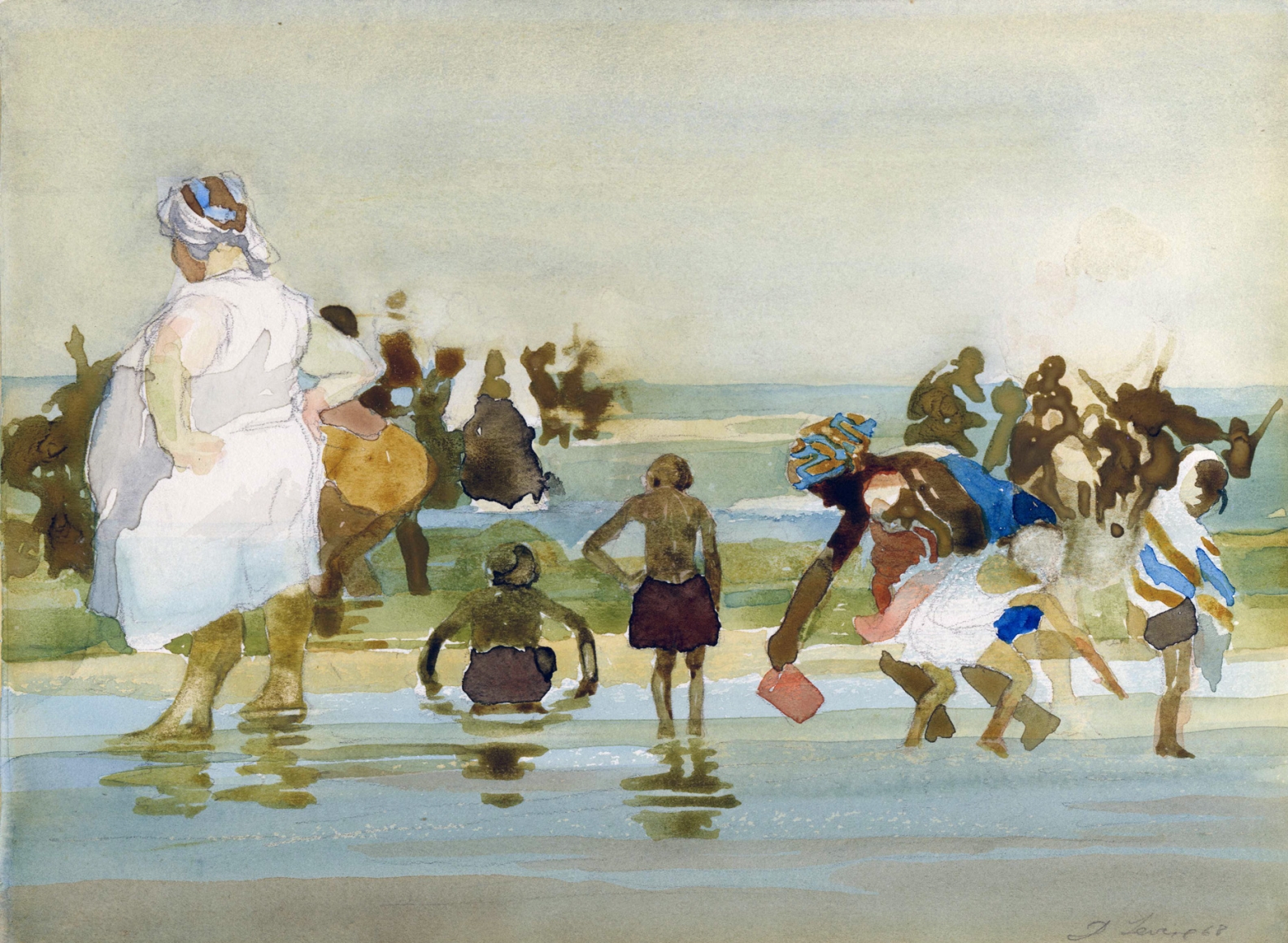 David Levine, Big White Mama (SOLD), 1968, watercolor on paper, 8 x 10 inches