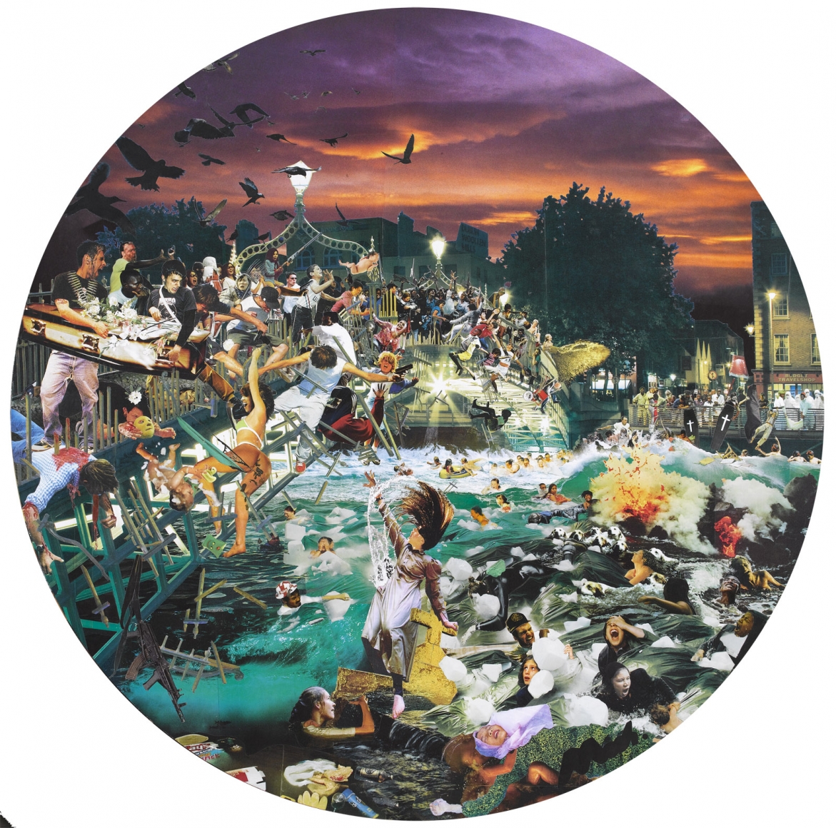 David Mach, Hell-Dublin, 2011, Painting on paper with applied photo montage (unique), 60 x 60 inches