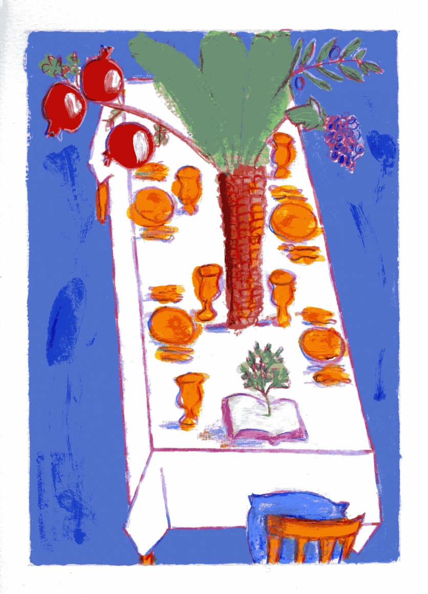 Mark Podwal, Shulchan Oreich, 2011, acrylic, gouache and colored pencil on paper, 16 x 12 inches