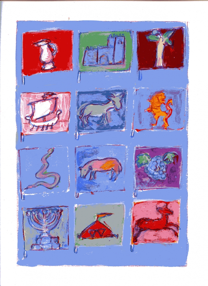 mark podwal, Echad Mi Yodea - Twelve Tribes, 2011, acrylic, gouache and colored pencil on paper, 16 x 12 inches