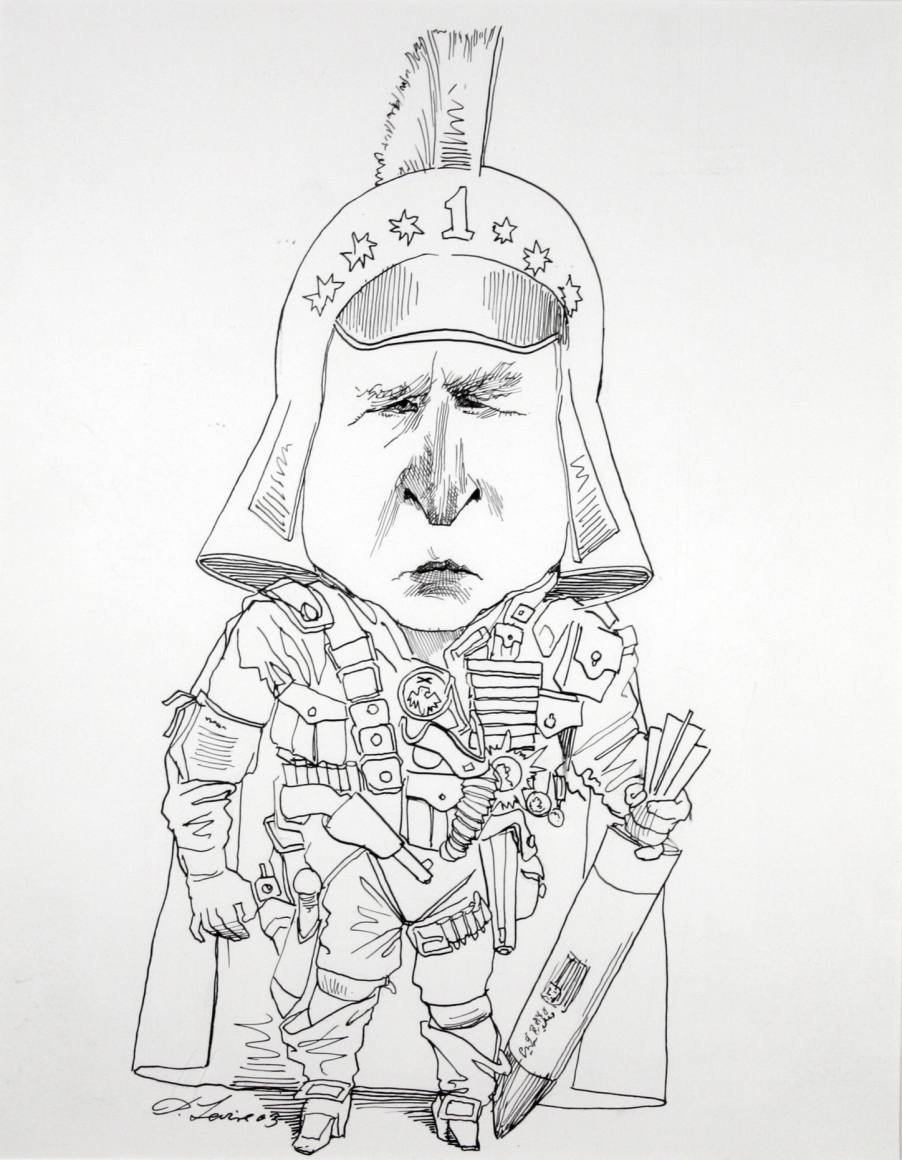 David Levine, Imperial Bush, 2003, ink on paper, 14 x 11 inches