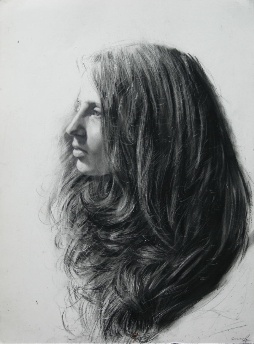 Steven Assael, Girl in Profile (SOLD), 1995, crayon and graphite on paper, 14 1/8 x 10 3/8 inches
