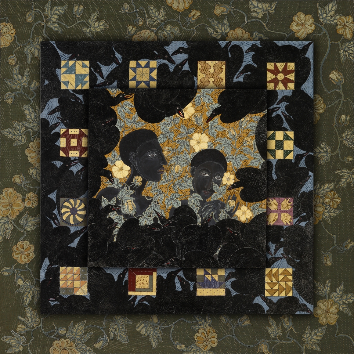 stephanie wilde,Intentional Silence, 2017-18, ink, acrylic and gold leaf on museum board, 26 x 26 inches