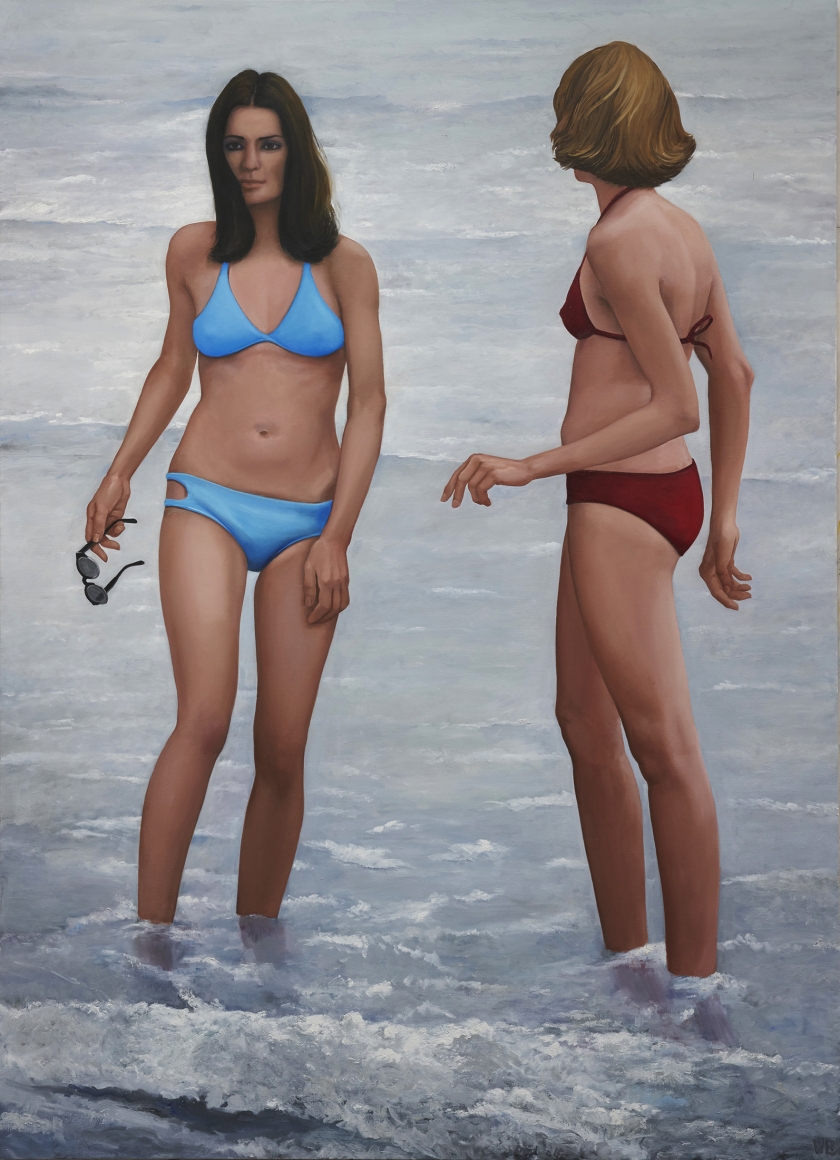 William Beckman, Bathers (Debbie and Jeannie), 2017-2018, oil on canvas, 100 x 72 inches