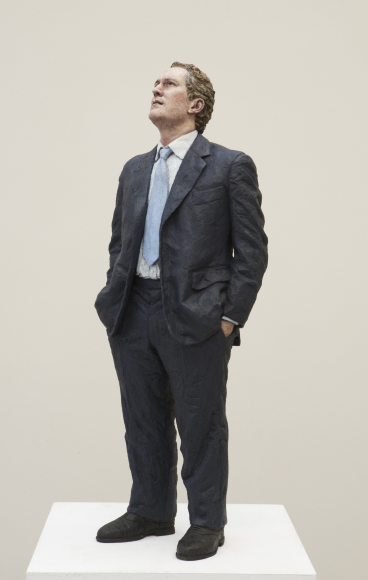 Sean Henry, Man Looking Up (SOLD), 2008, bronze, oil paint, 34 x 11 x 8 inches