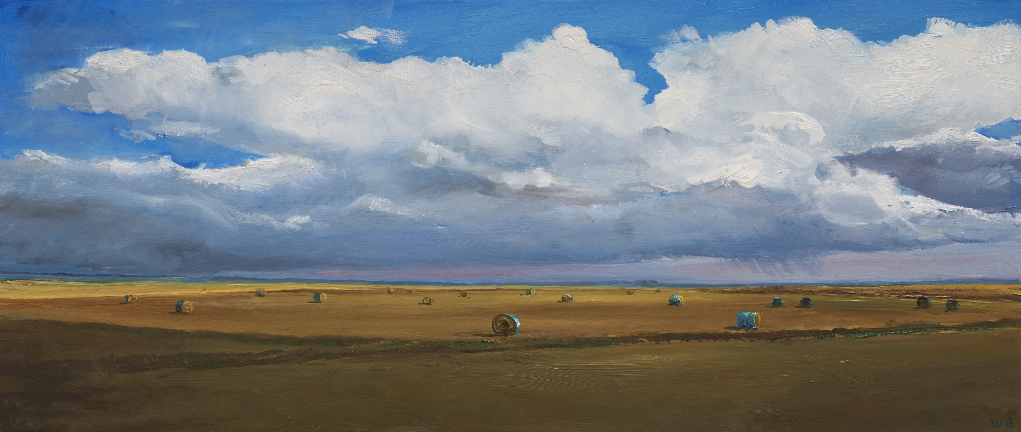 William Beckman, Bales #5, 2020, oil on panel, 7 1/4 x 17 1/4 inches