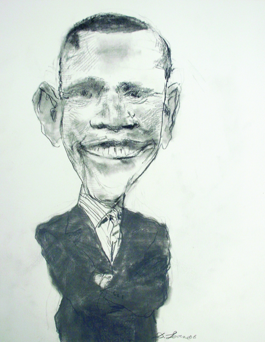 David Levine, Senator Barack Obama (SOLD), 2006, graphite on paper, 13 3/4 x 11 inches