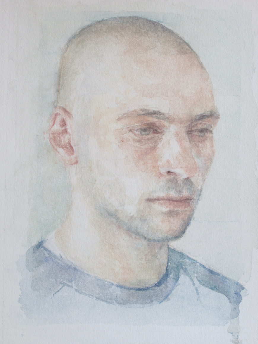 Robert Bauer, Adam, 2017, gouache on gessoed paper, 8 5/8 x 6 1/2 inches