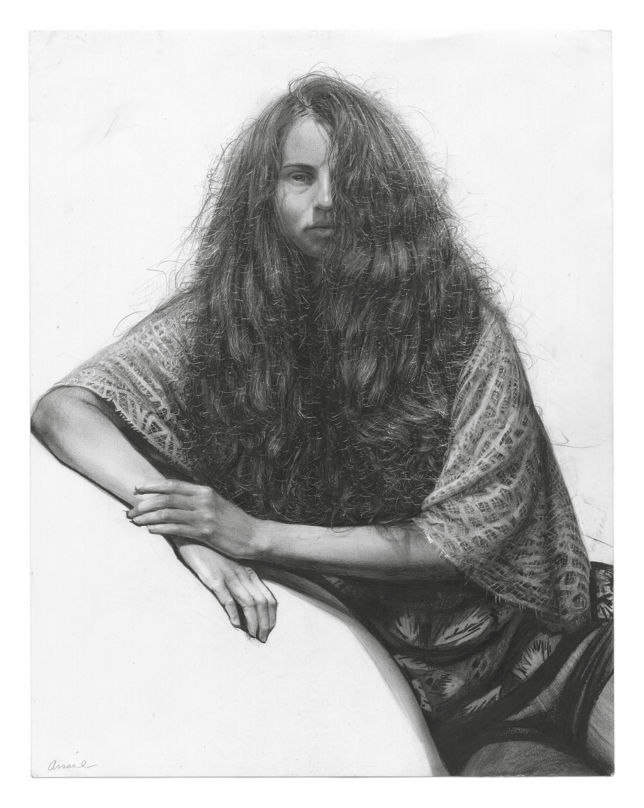 Steven Assael, Julie Facing (SOLD), 2013, graphite and crayon on paper, 14 x 11 inches