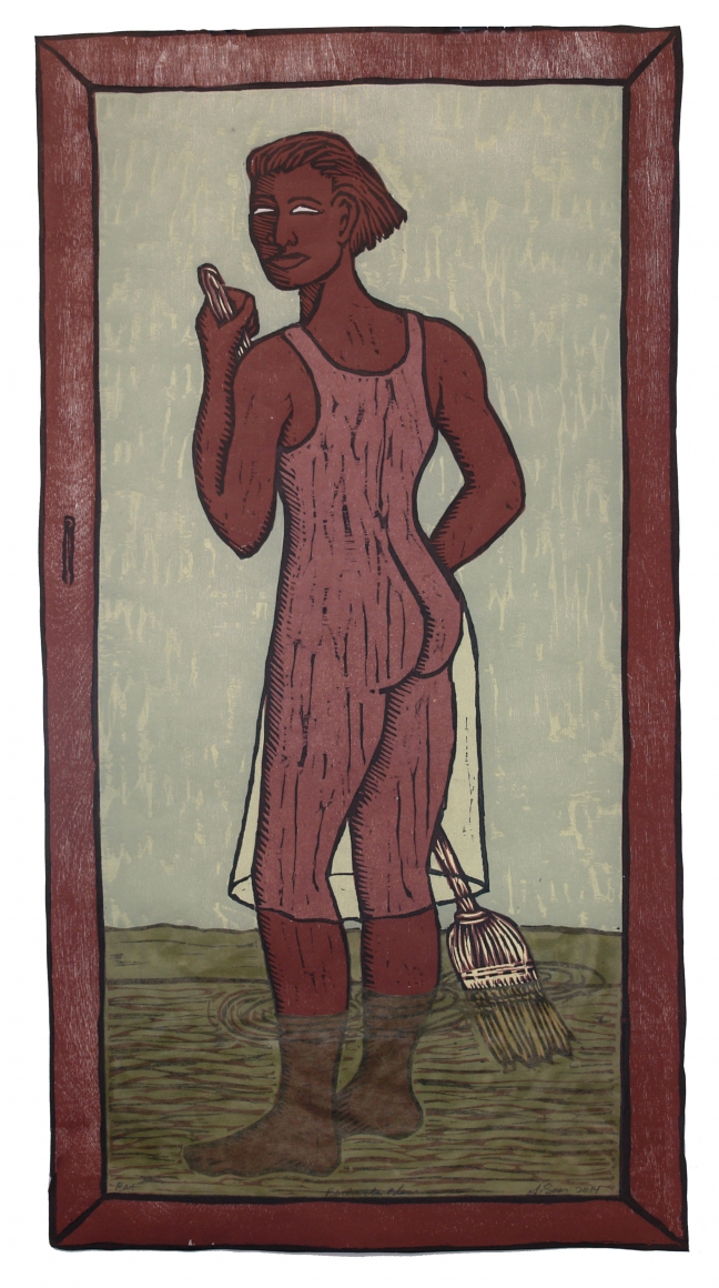 Alison Saar, Backwater Blues, 2014, woodcut, chine collé, 27 3/8 x 14 3/8 inches, Edition 25/30