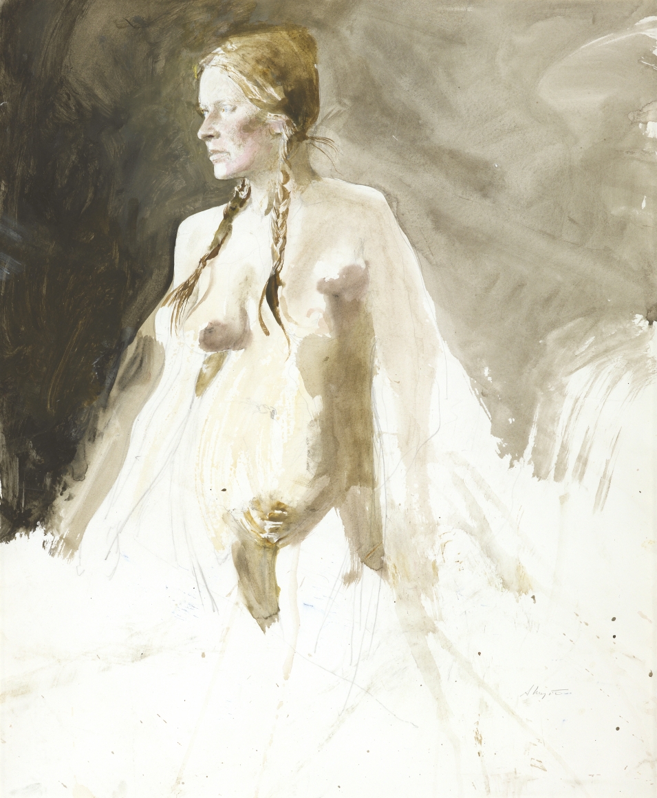 Andrew Wyeth, On Her Knees, 1975 watercolor on paper 24 3/8 x 19 7/8 inches