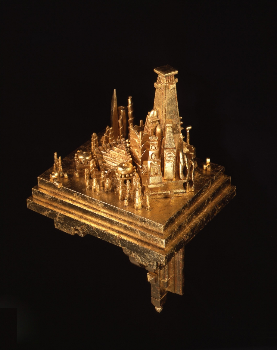 Holly Lane, The Well-Traveled Mind, 2006, gilded wood: basswood, composite gold leaf, 21 3/4 x 10 5/8 x 8 3/4 inches, Crate Dimensions: 39 x 20 x 23 inches, 69 lbs