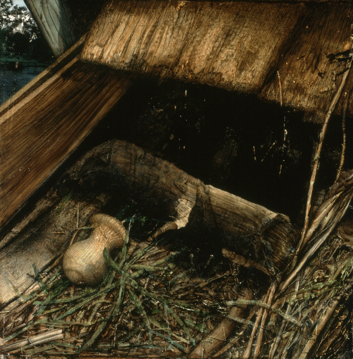 Gregory Gillespie, Burial Place (SOLD), 1985, oil on mylar on board, 18 1/2 x 18 inches