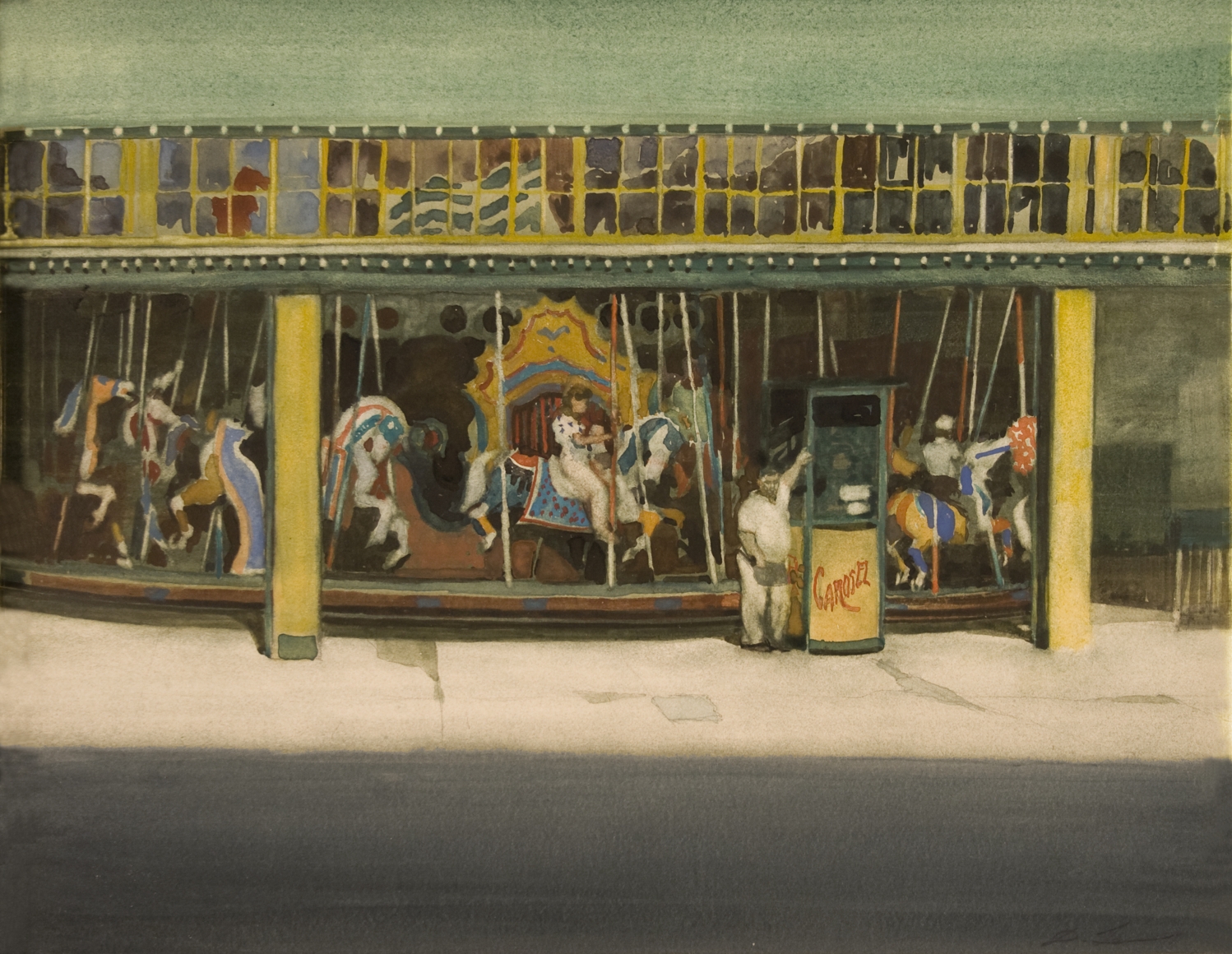 david levine, Carousel, 1989, watercolor on paper, 11 3/8 x 14 1/4 inches