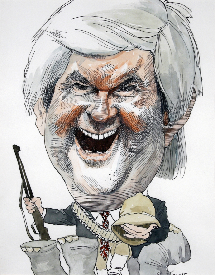 David Levine, Newt Gingrich, 1995, watercolor and pencil on paper, 14 x 11 inches
