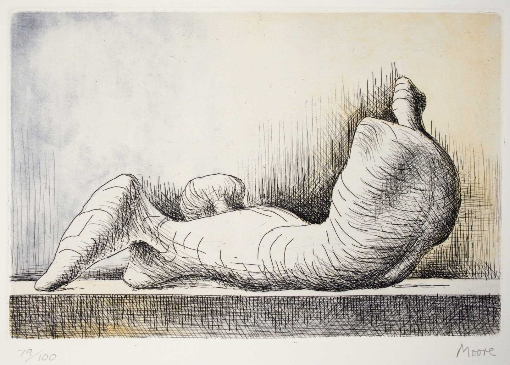 Henry Moore, Reclining Figure- Back, 1976, etching and acquatint, 6 1/4 x 9 1/2 inches image size, 25 1/2 x 18 inches paper size