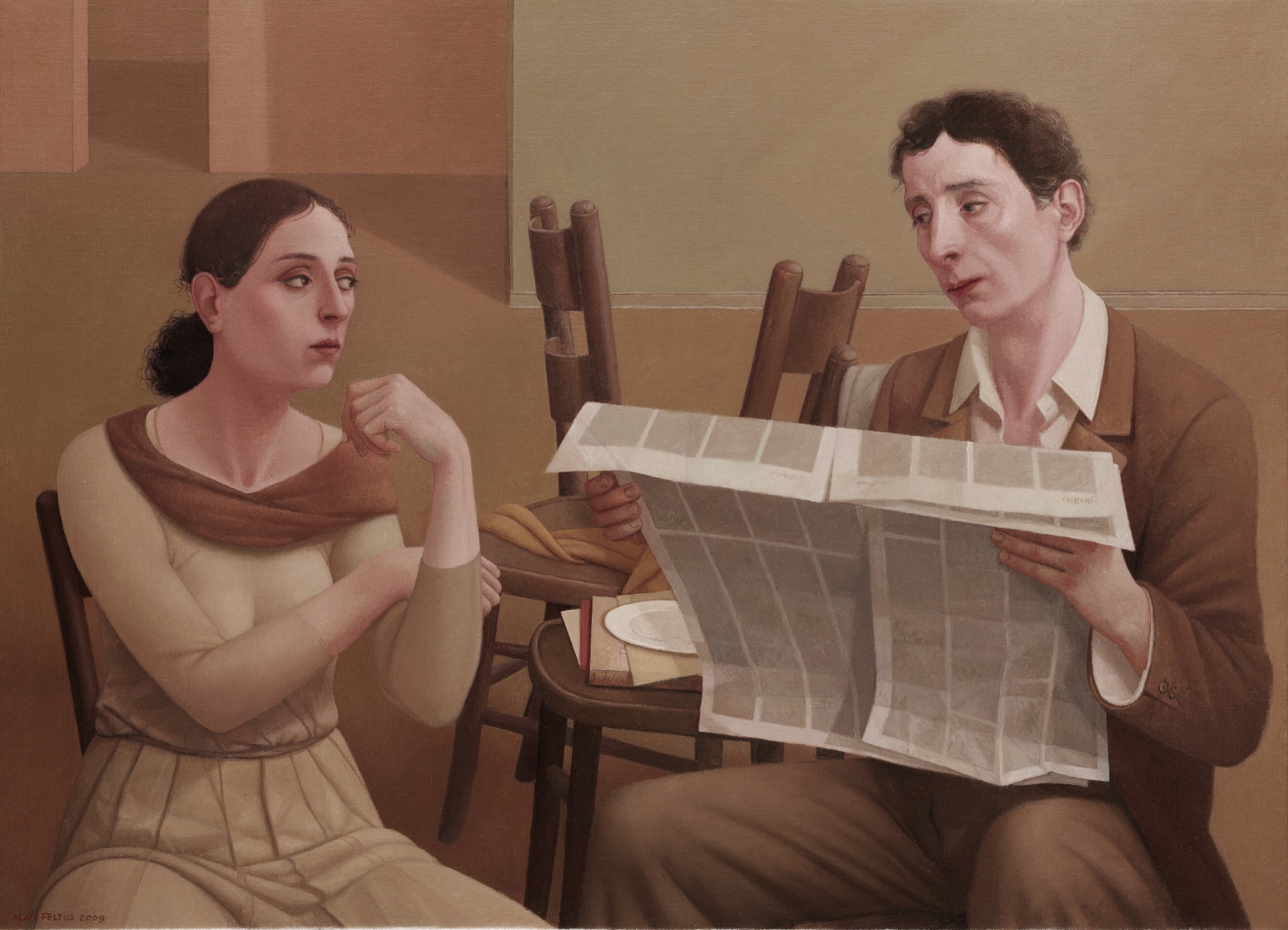 alan feltus, ll Giornale, 2009, oil on canvas, 31 1/2 x 43 1/4 inches