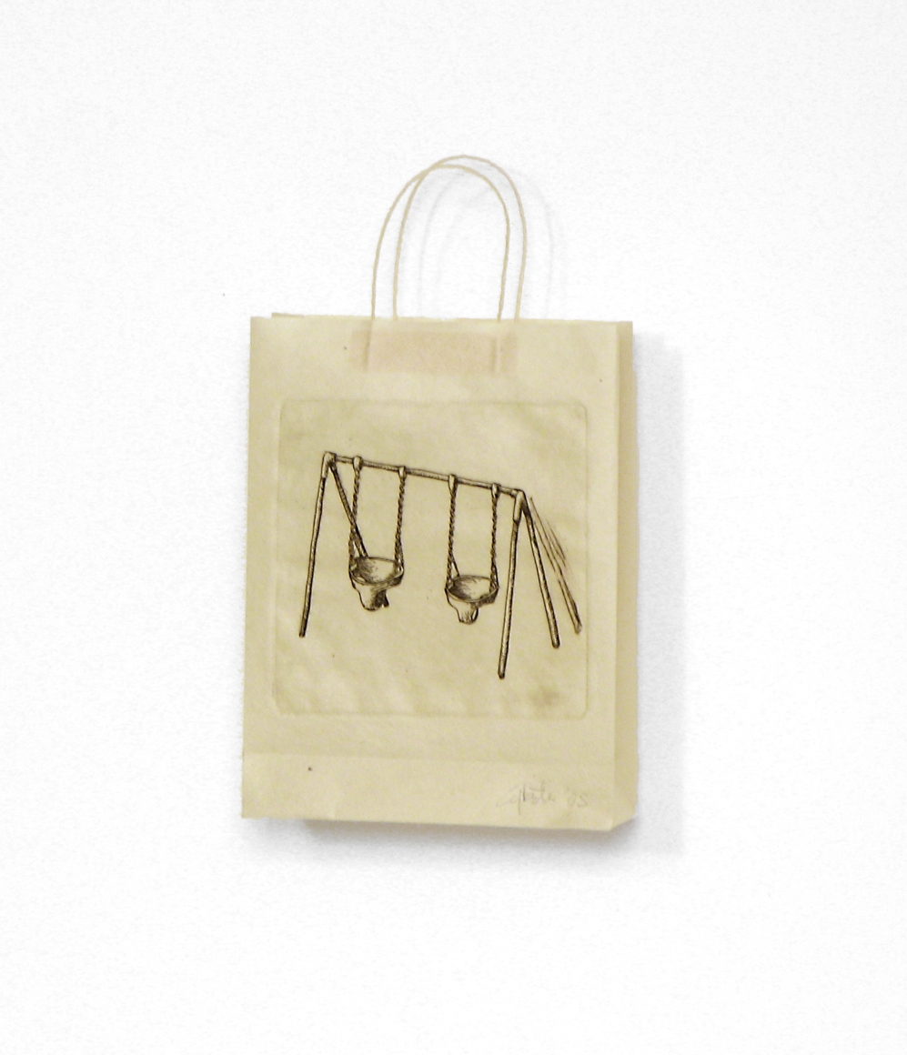 Cybèle Young, Swingset, 2008, Japanese paper construction, 13 1/2 x 13 x 2 3/8 inches