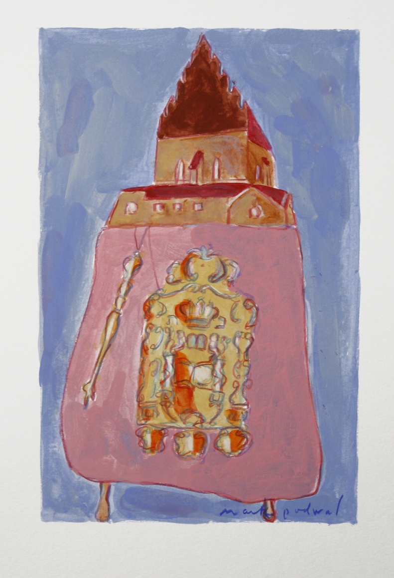 Mark Podwal, The Old-New Synagogue, 2008, acrylic, gouache and colored pencil on paper, 9 3/4 x 6 1/4
