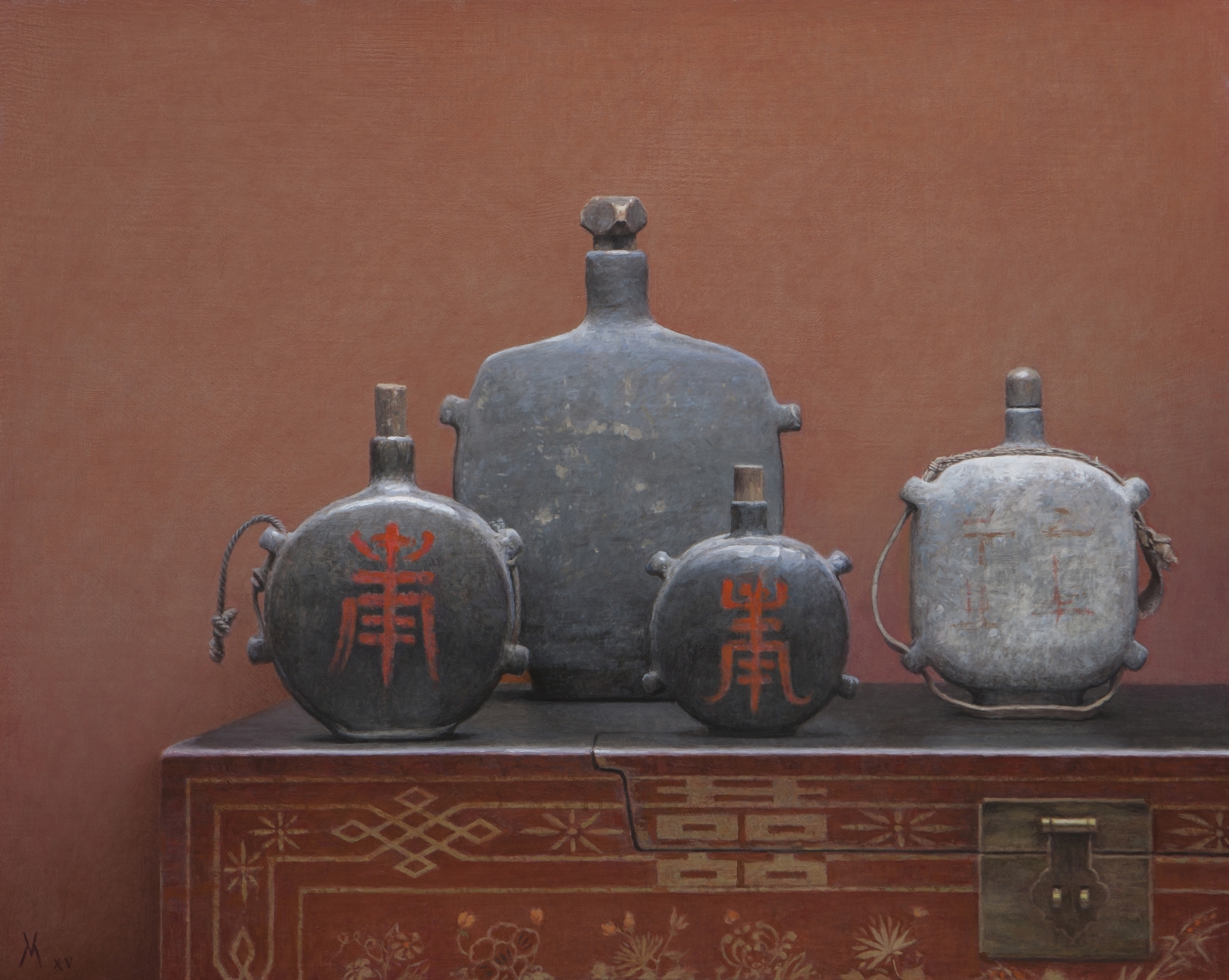 guillermo munoz vera, Chinese Canteens III, 2015, oil on canvas mounted on panel, 31 1/2 x 39 3/8 inches