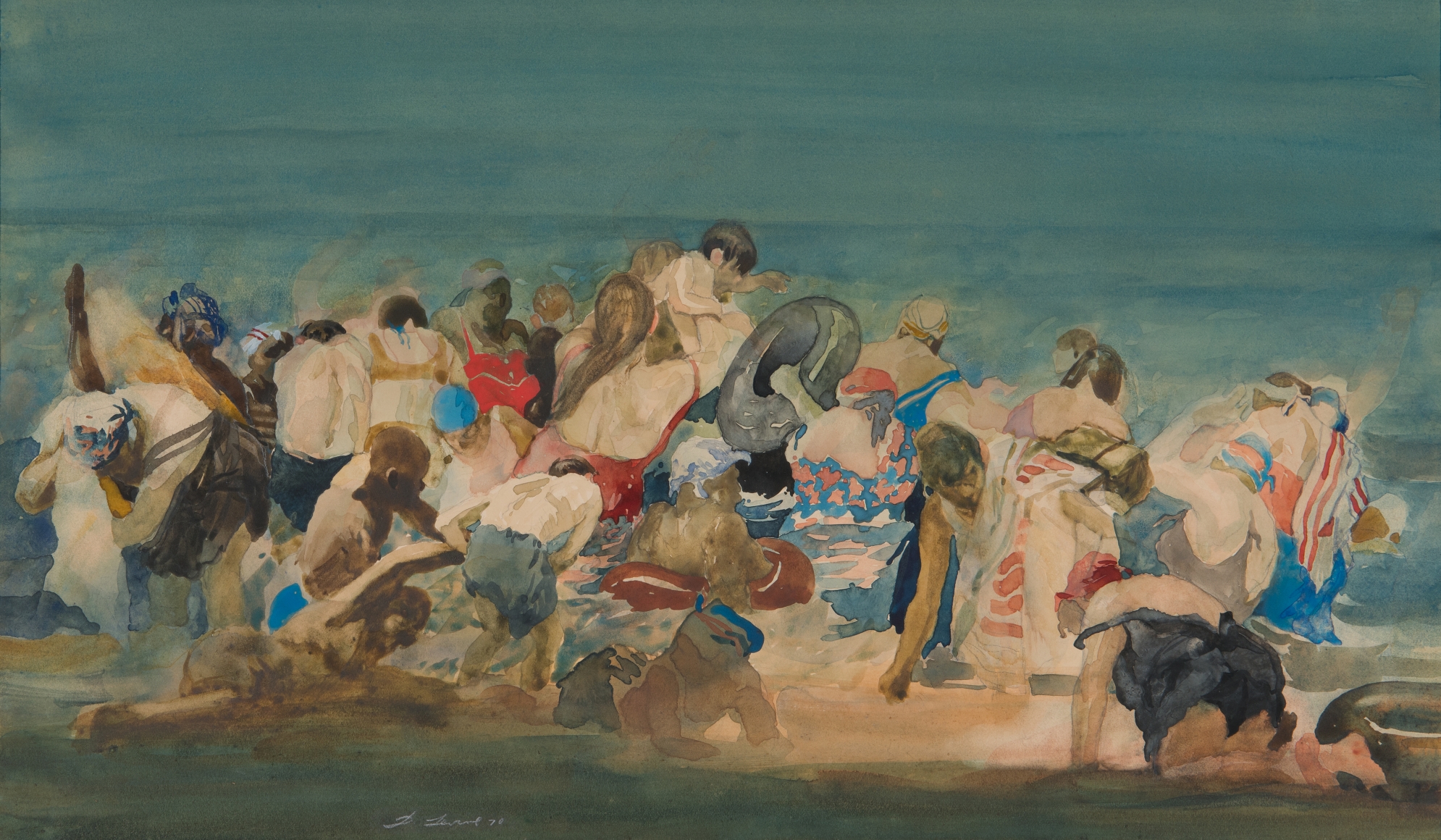 david levine, Battle of Bay Eight (SOLD), ND, watercolor on paper, 12 3/8 x 21 1/2 inches