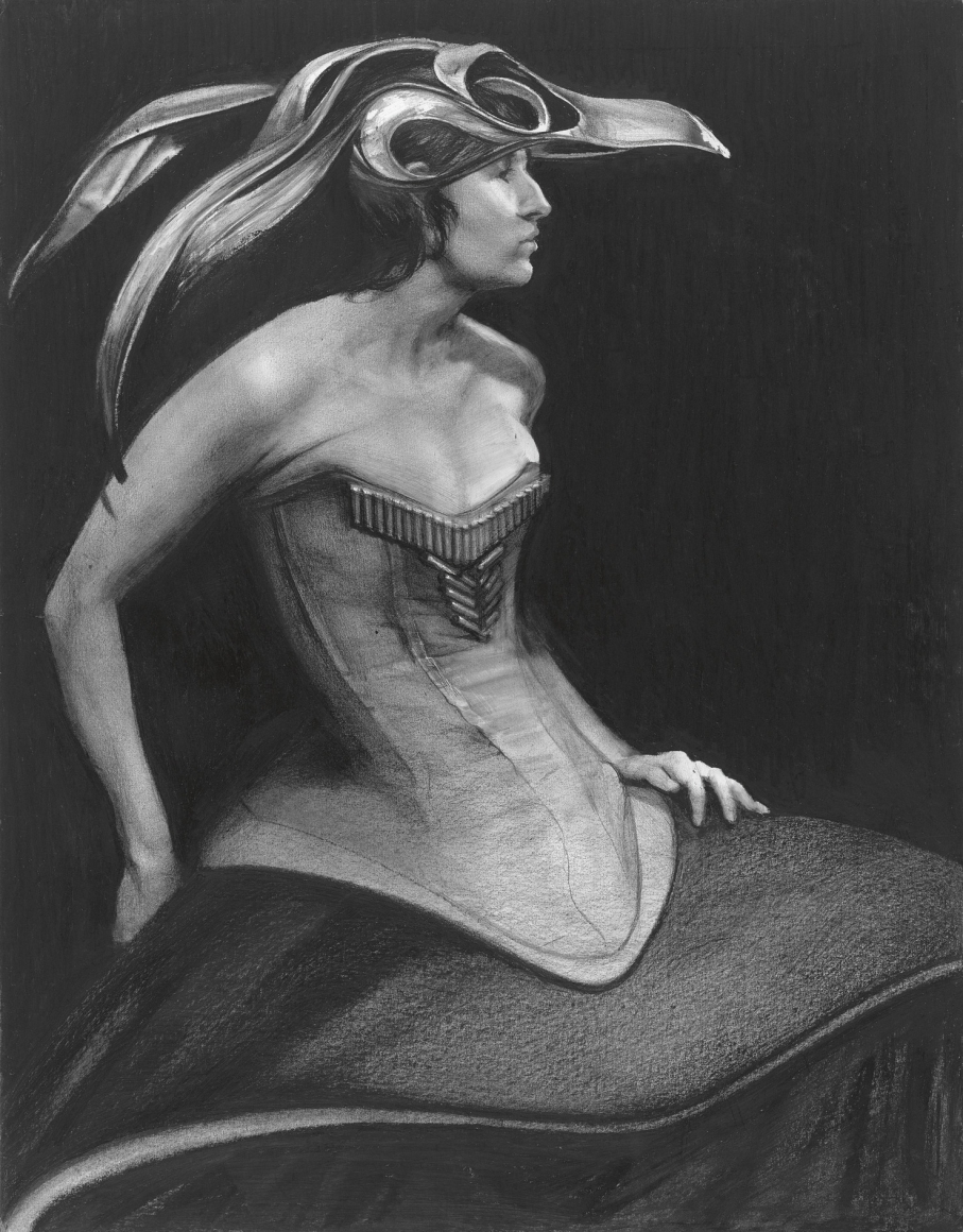 Steven Assael, Kirsten in Bird Costume (SOLD), 2012, graphite and crayon on paper, 14 x 11 inches