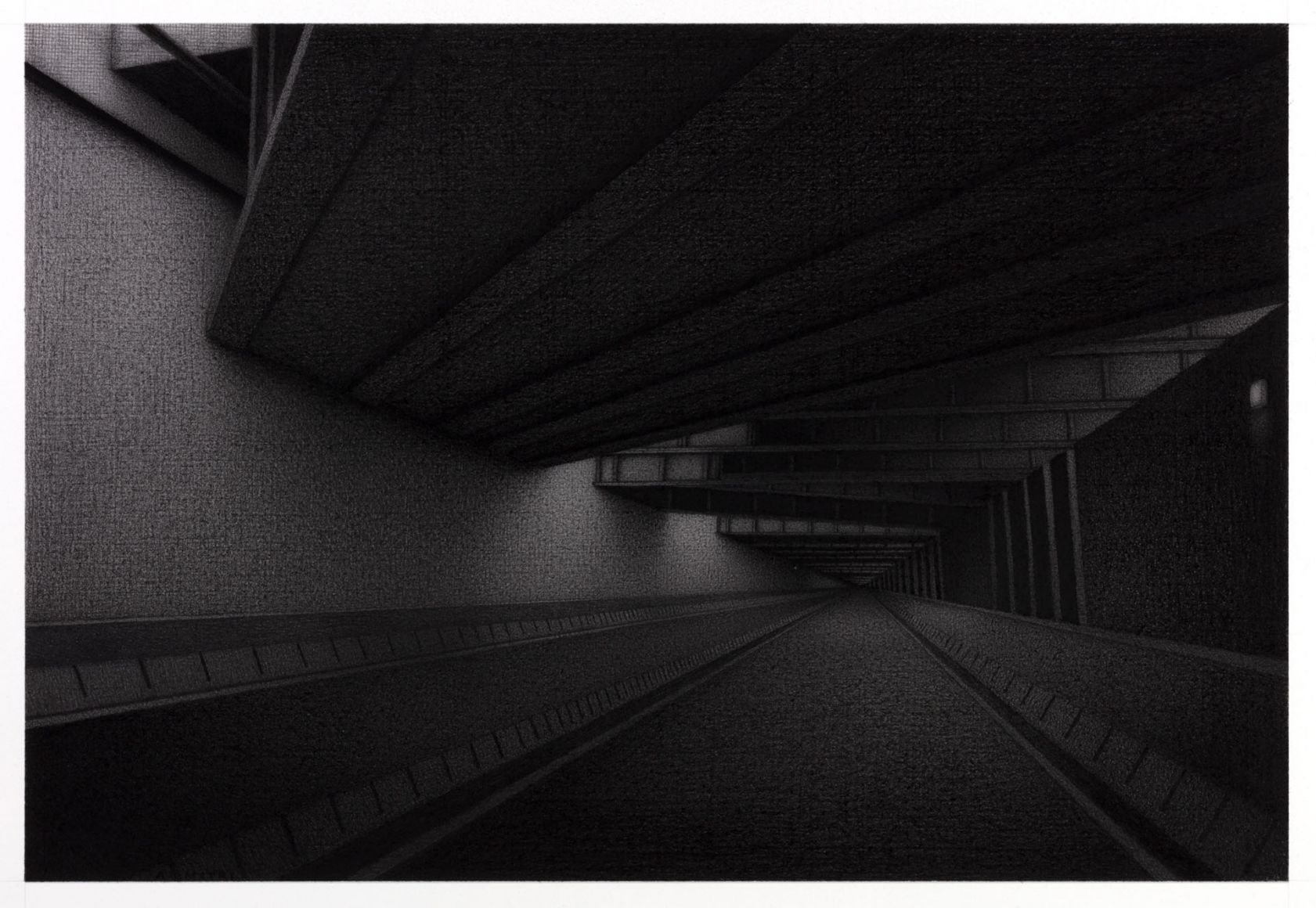 Anthony Mitri, Final Approach, Manhattan, 2019, charcoal on paper, 11 7/8 x 17 1/2 inches