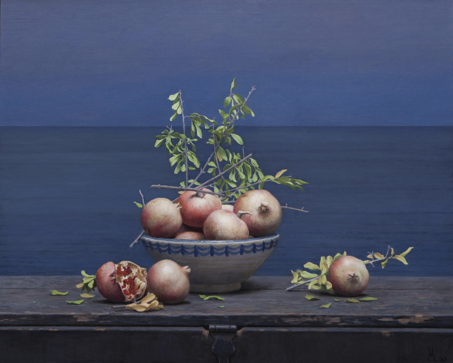 guillermo munoz vera, The Alboran Sea and the Pomegranates, 2015, oil on canvas mounted on panel, 31 1/2 x 39 3/8 inches