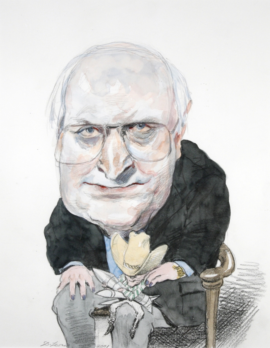 David Levine, Cheney & Bush, 2001, watercolor and pencil on paper, 14 x 11 inches