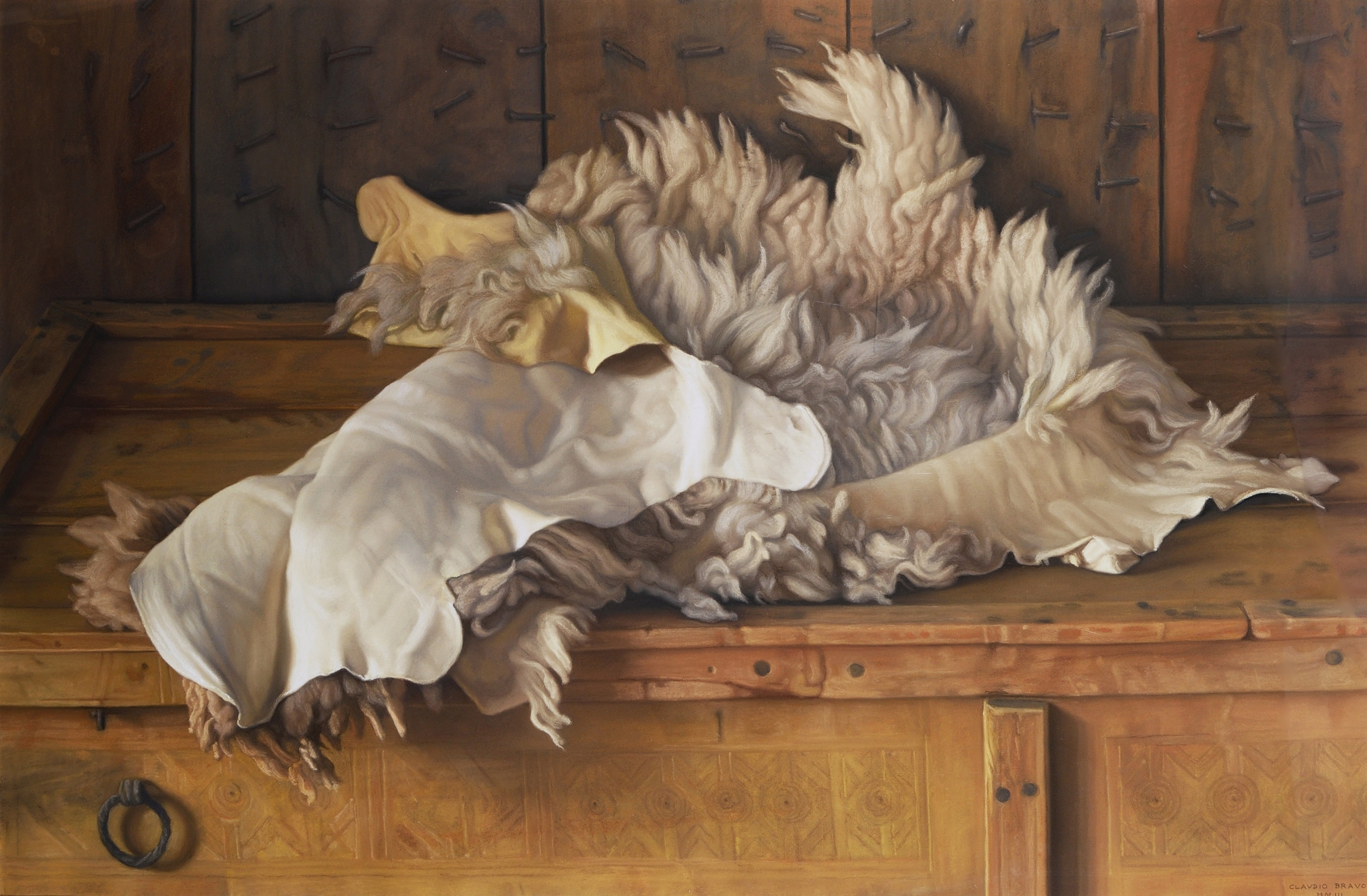 Claudio Bravo, Lamb Skin, 2003, pastel on paper, 29 1/8 x 42 7/8 inches