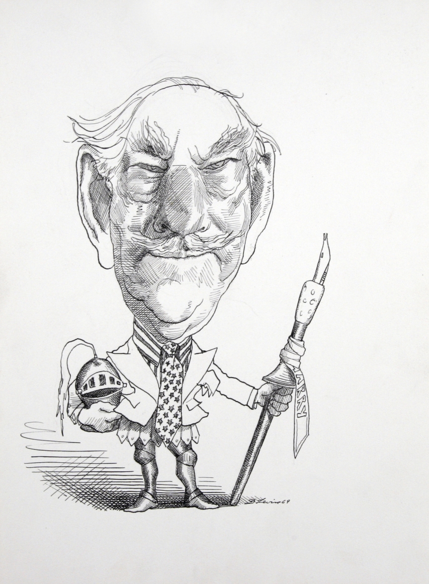 David Levine, Dean Acheson -Cold Warrior, 1969, ink on paper, 12 x 9 inches