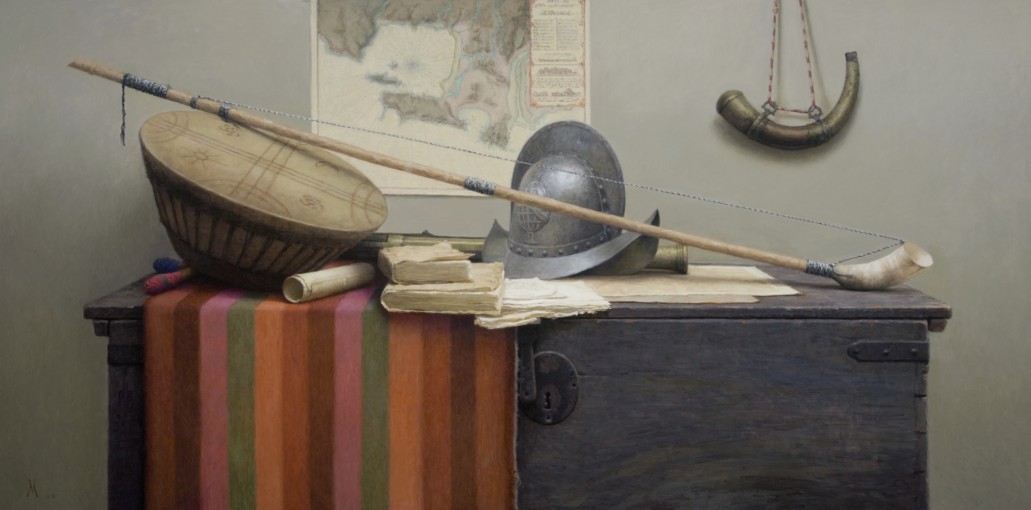 guillermo munoz vera, Colonial Still Life in Araucania, 2010, oil on canvas on panel, 39 3/8 x 78 3/4 inches
