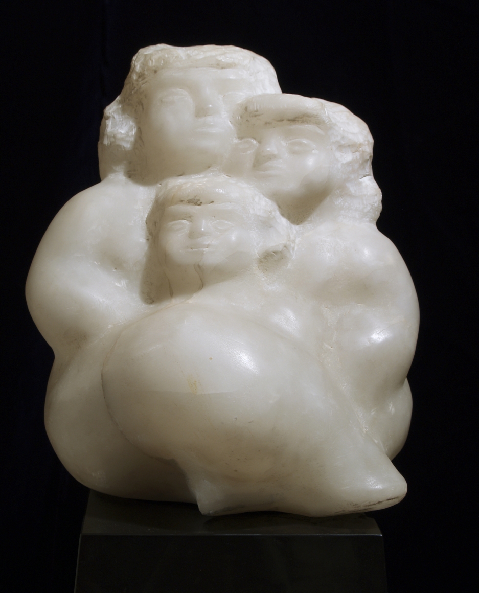 chaim gross, Mother, Daughter and Son, 1980, white alabaster, 11 1/4 H x 10 W x 9 1/2 D inches