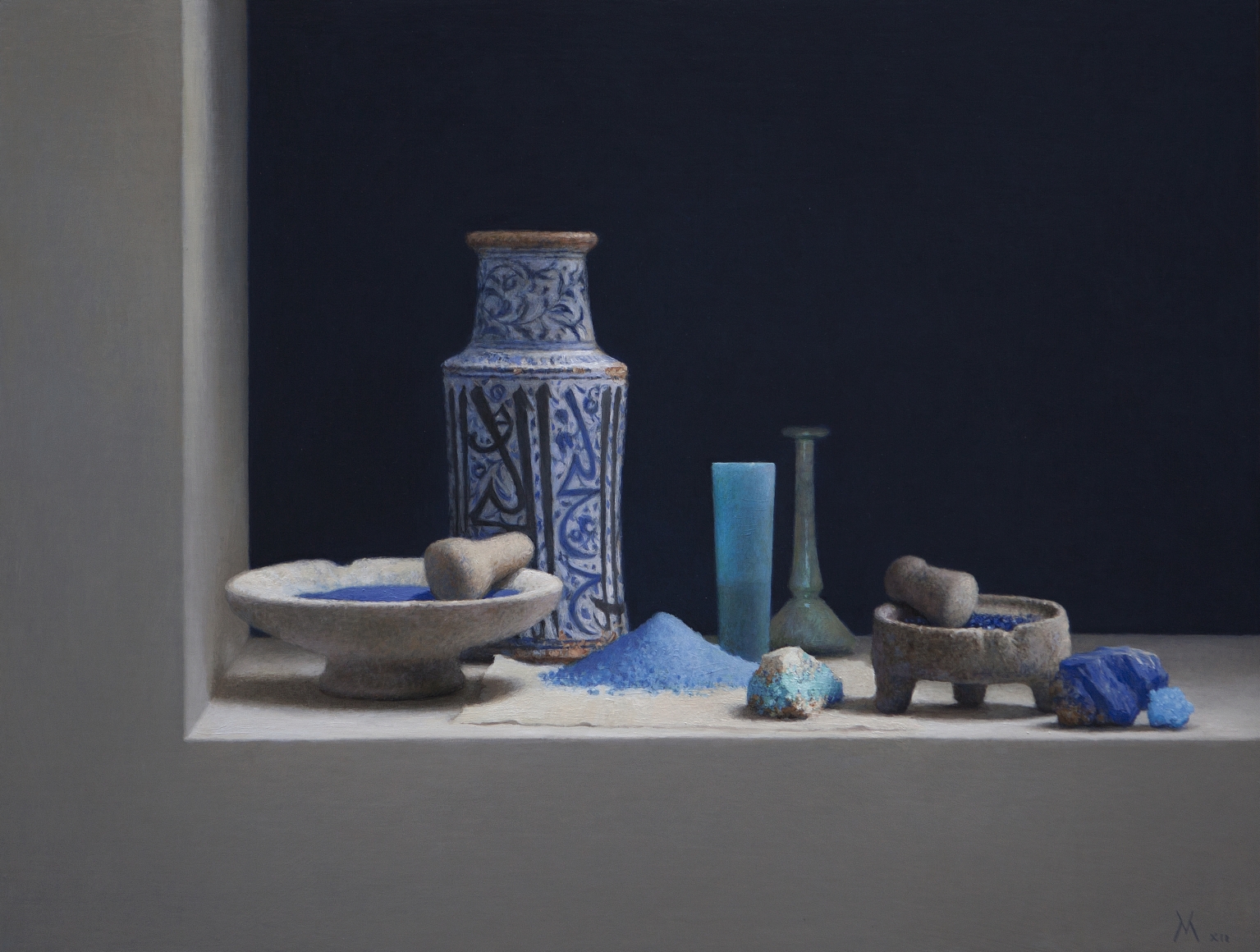 Guillermo Muñoz Vera, Blue Pigments (SOLD), 2012, oil on canvas mounted on panel, 24 x 31 1/2 inches