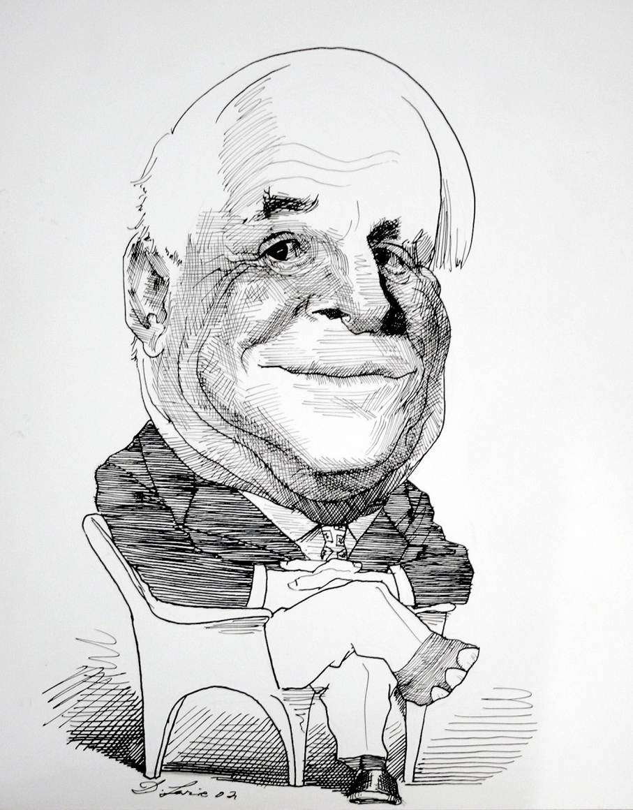 David Levine, Senator John McCain, 2002, ink on paper, 13 3/4 x 11 inches
