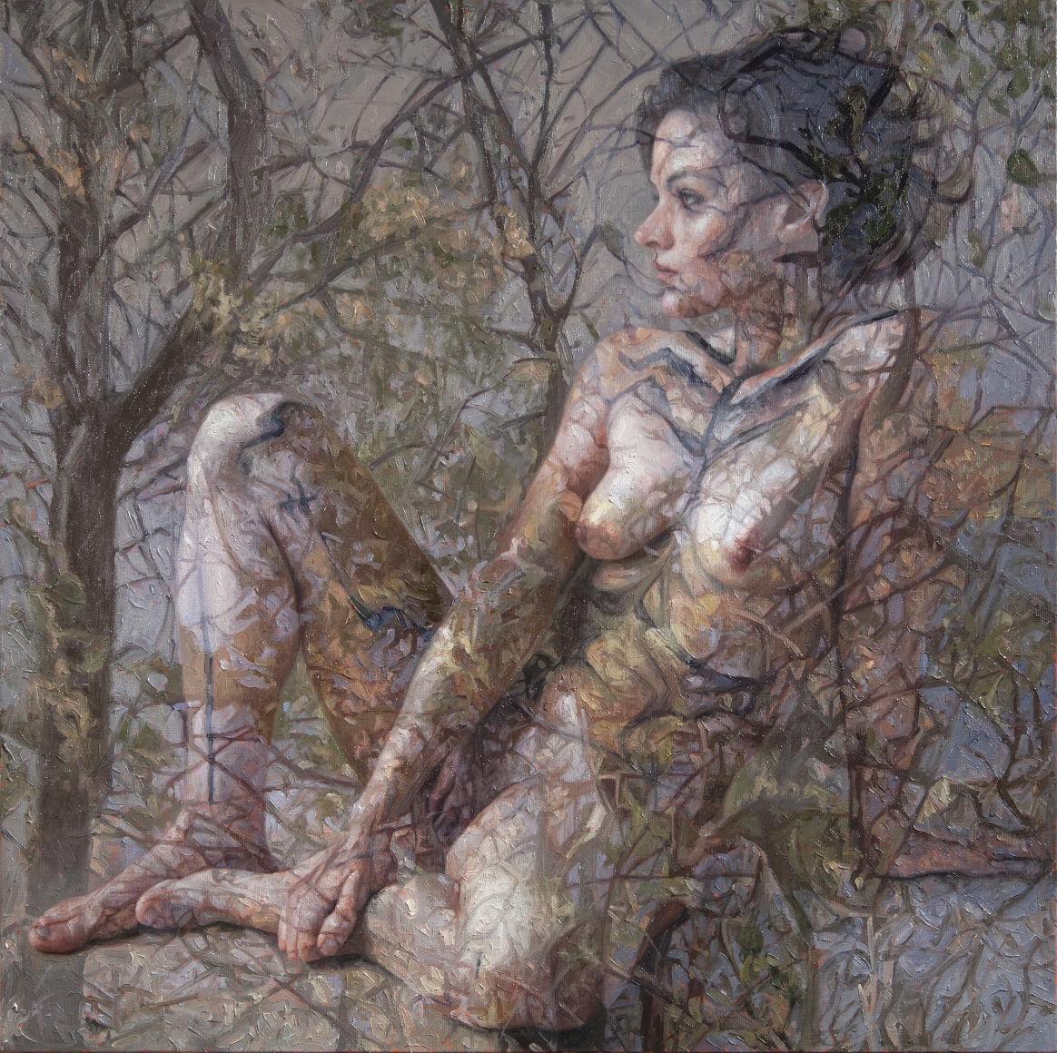alyssa monks, Rima, 2017, oil on linen, 34 x 34 inches