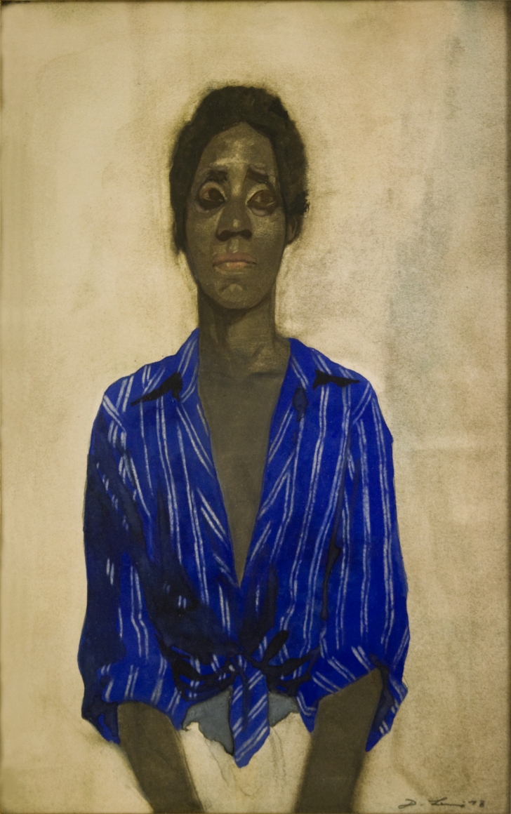 David Levine, Black and Blue, 1978, watercolor, 14 1/2 x 9 1/4 inches