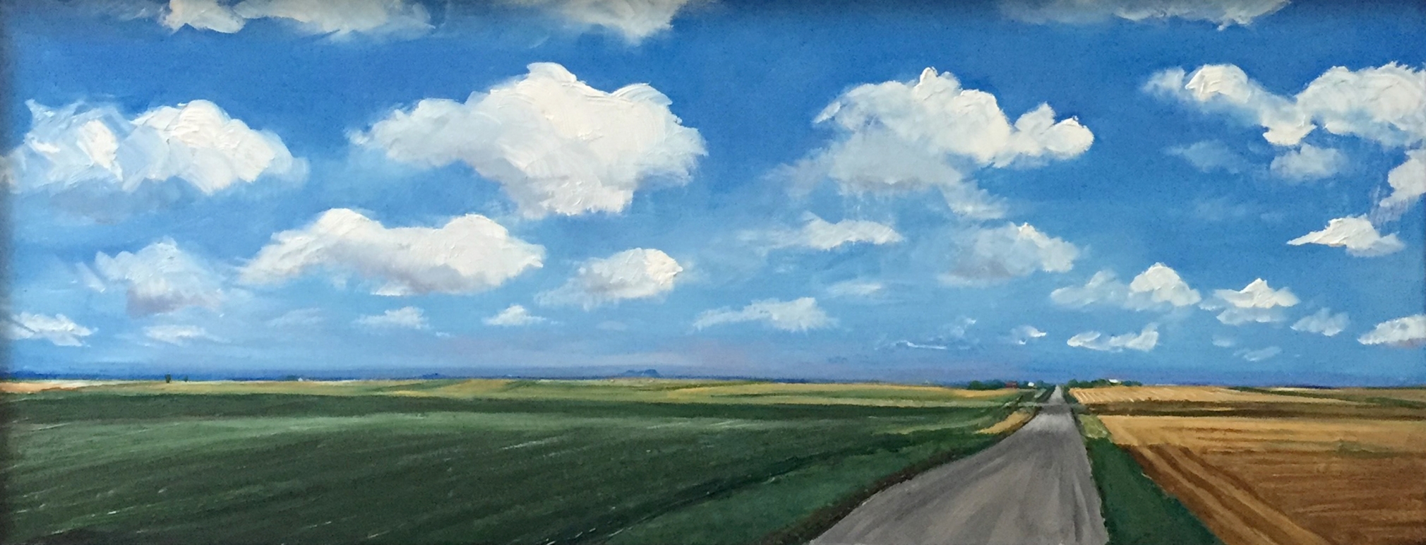 Soybeans/Wheat, 2020, oil on panel, 7 x 18 1/4 inches