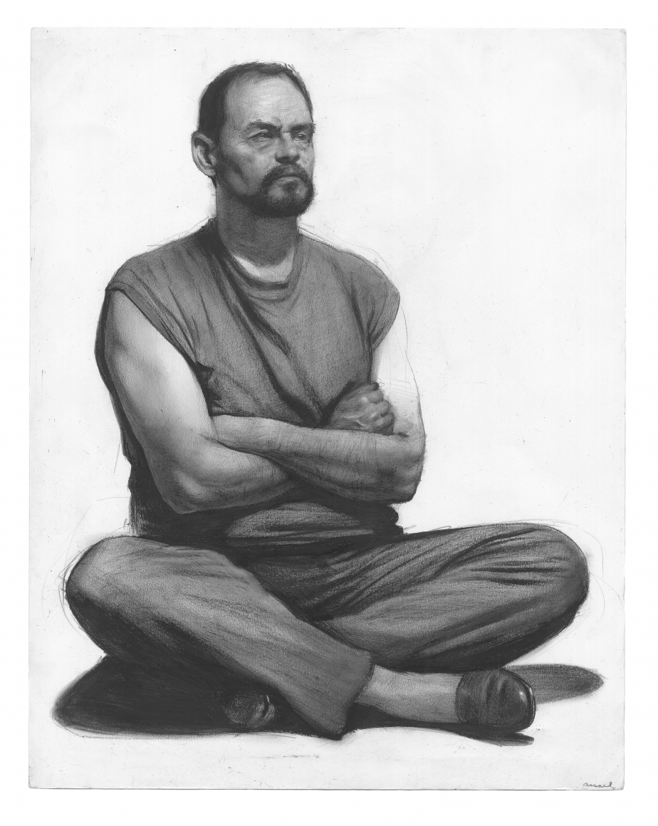 Steven Assael, Man with Crossed Arms (recto), 2013, graphite and crayon on paper, 11 x 14 inches
