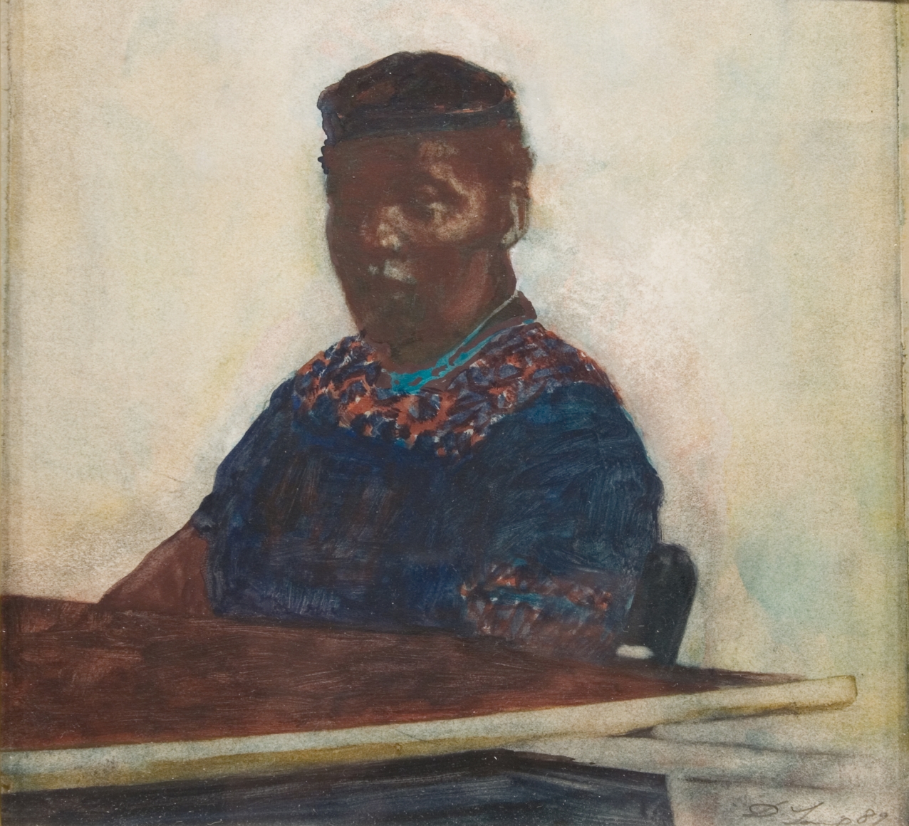 David Levine, Woman Beading (SOLD), 1989, watercolor, 8 3/4 x 9 inches