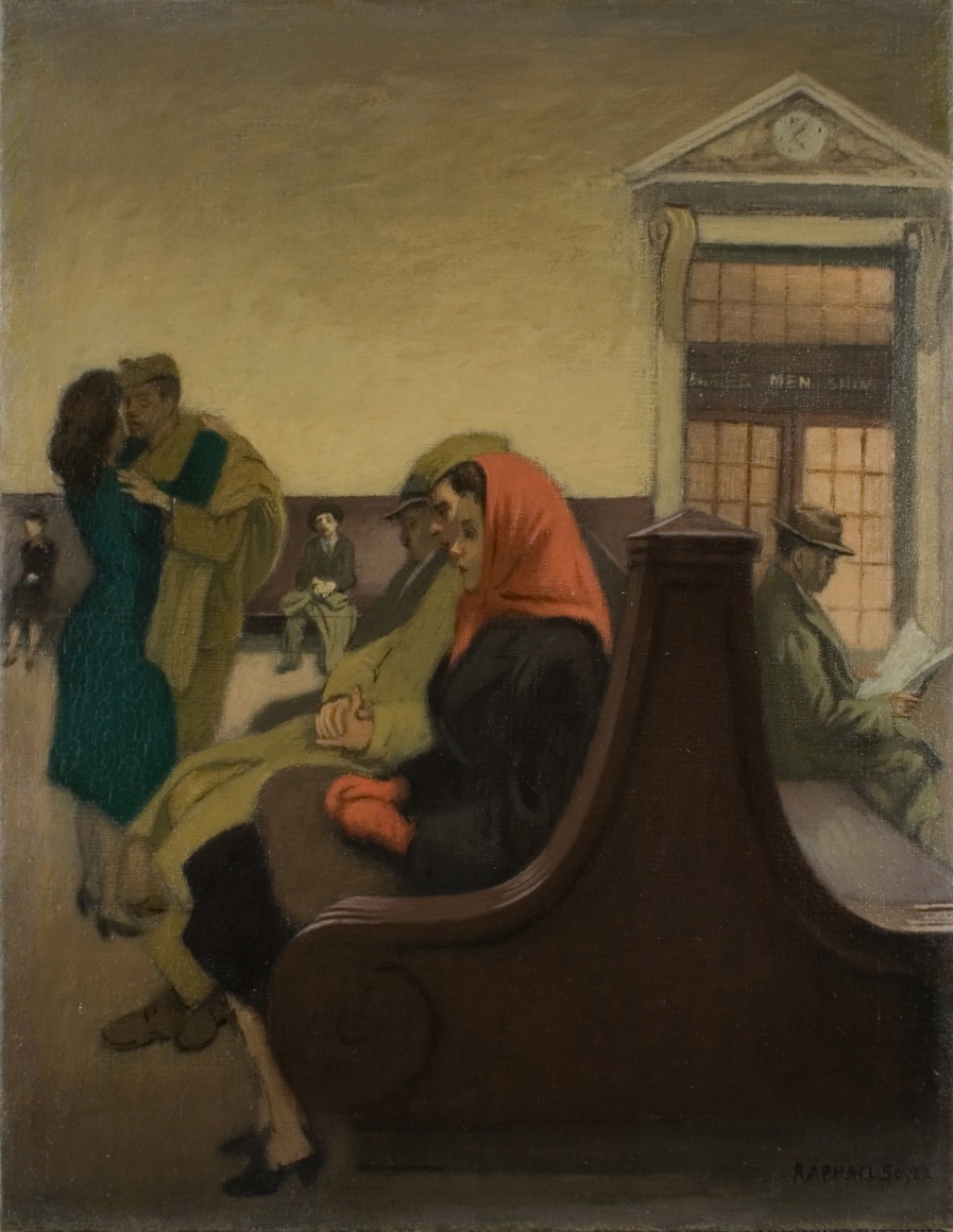 Raphael Soyer, Waiting at the Station, c.1941, oil on canvas, 18 x 14 inches