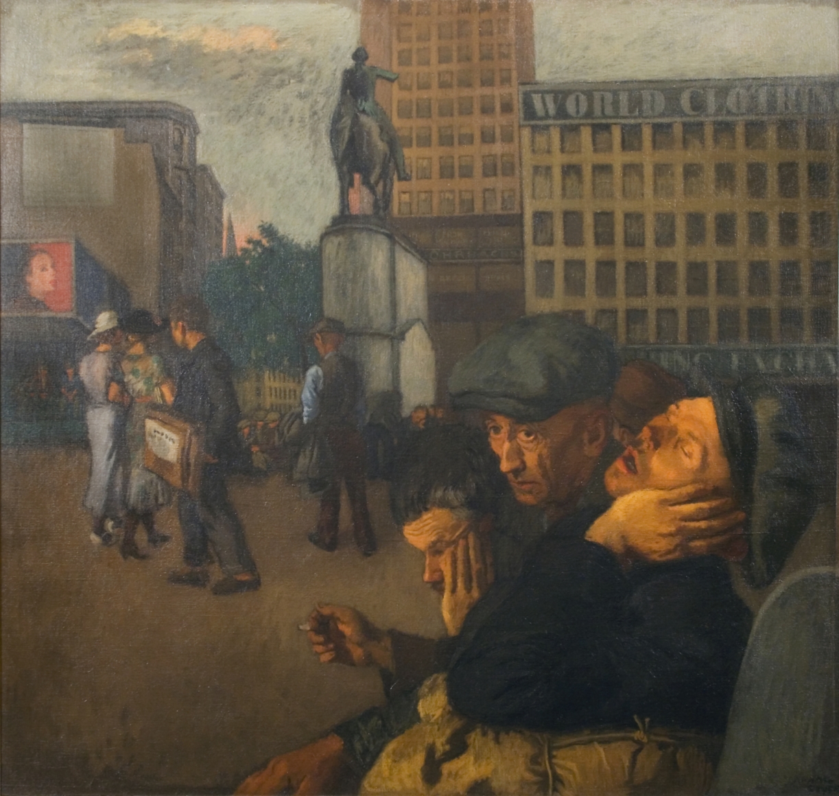 Raphael Soyer, In the City Park, c. 1934, oil on canvas, 38 x 40 inches
