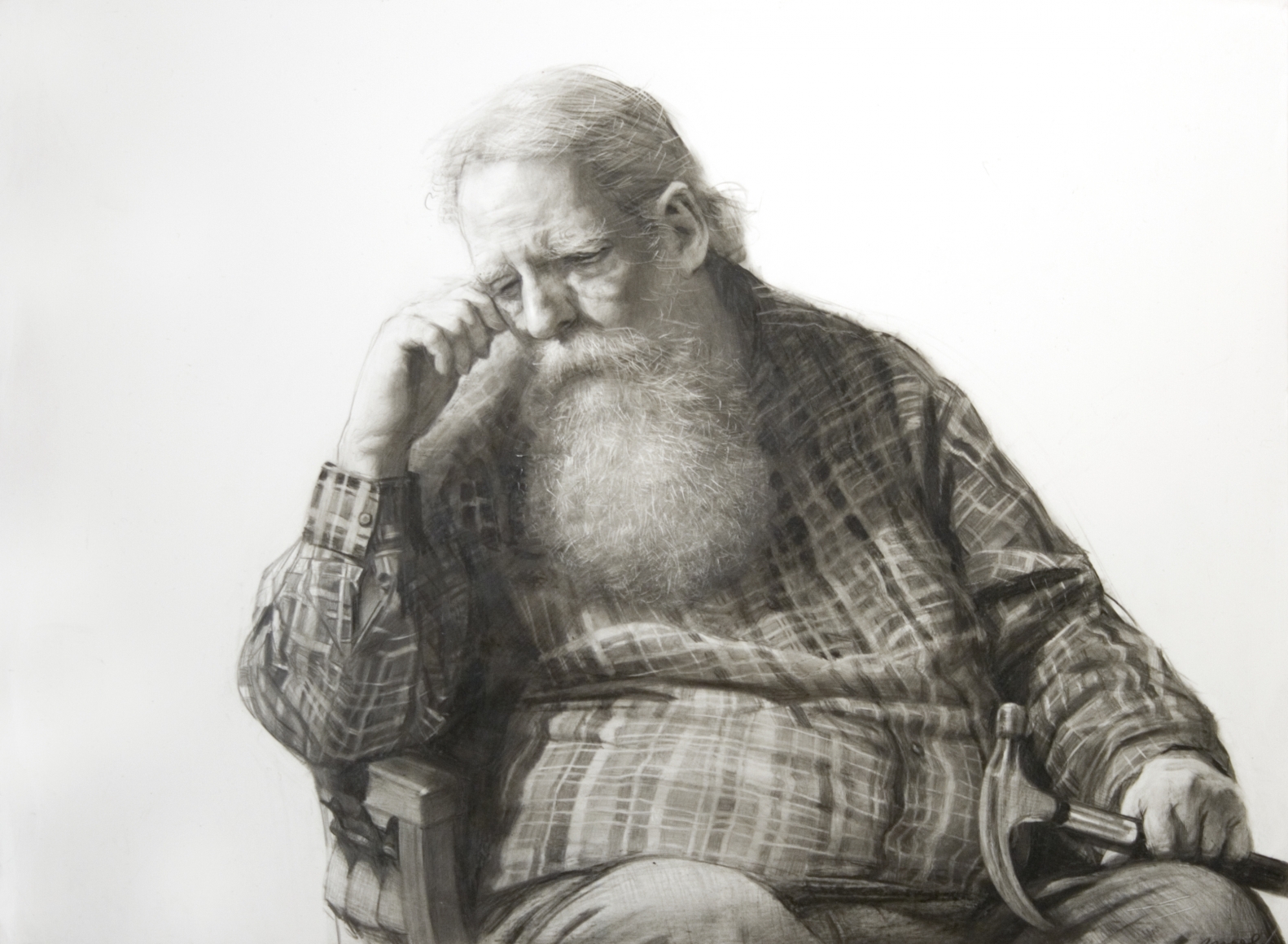 Steven Assael, Henry and Hammer, 2020, graphite and crayon on paper, 11 3/8 x 15 1/2 inches