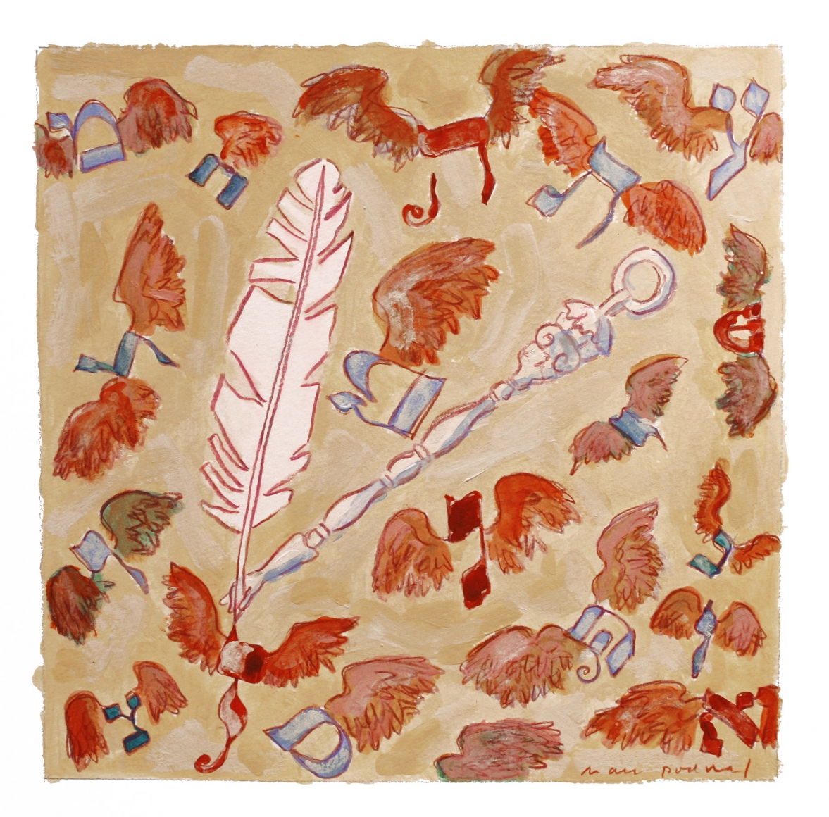 Mark Podwal, May You be Inscribed for a Good Year (SOLD), 2008, acrylic, gouache & colored pencil on paper, 12 x 12 inches