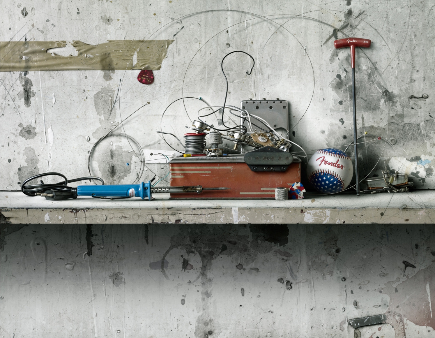 cesar galicia, Still Life with Guitar, 2012, mixed media on board, 27 1/2 x 21 1/4 inches