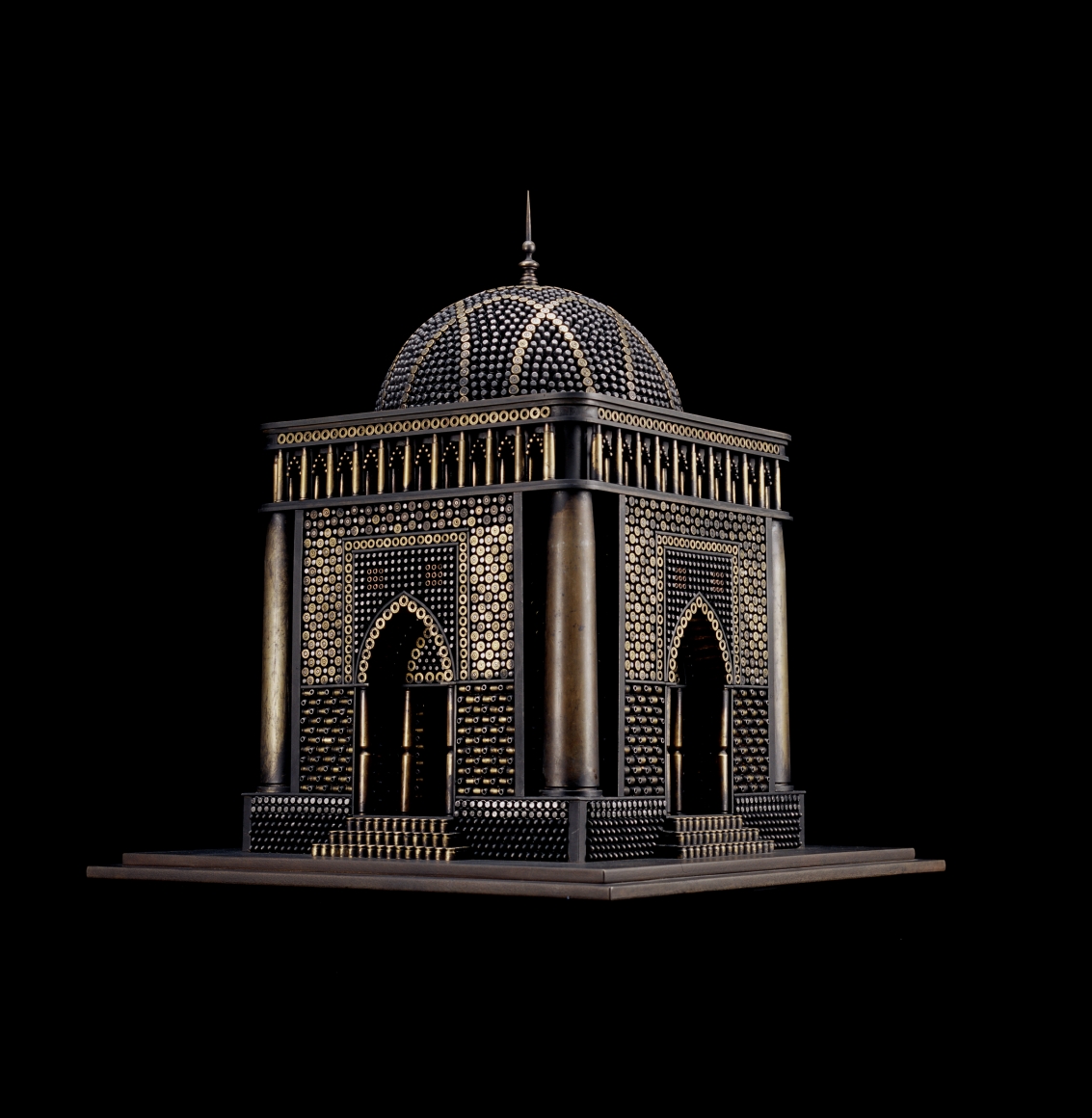Al Farrow, Mausoleum II, 2008, bullets, artillery shells, steel, 29 x 24 x 24 inches