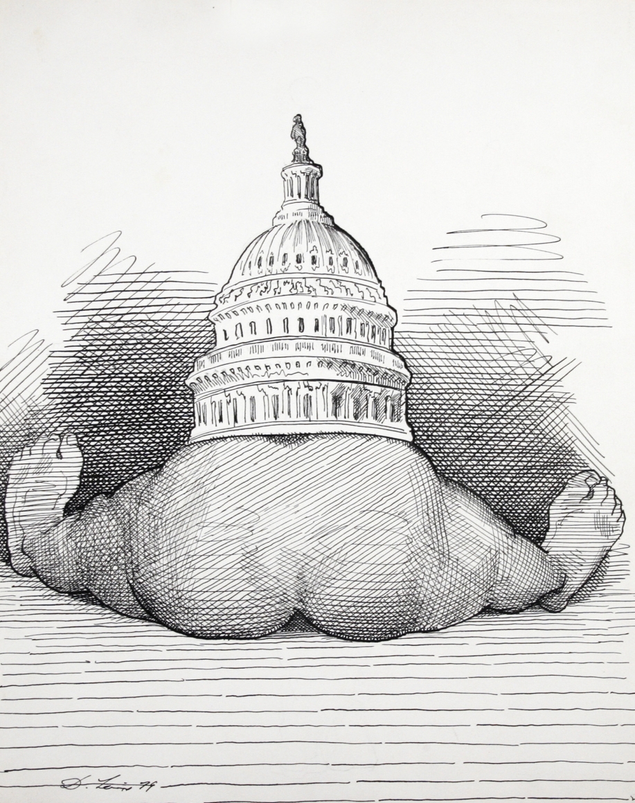 David Levine, Congress on its..., 1979, ink on paper, 13 1/2 x 11 inches
